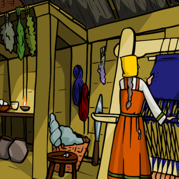 Illustration of reconstruction of a viking house